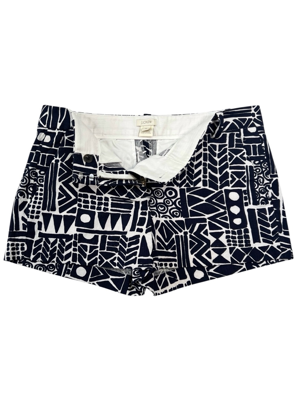 J. Crew Chino Shorts Size 4 Navy White Aztec Tribal Geometric Stretch Cotton - Picture 3 of 9